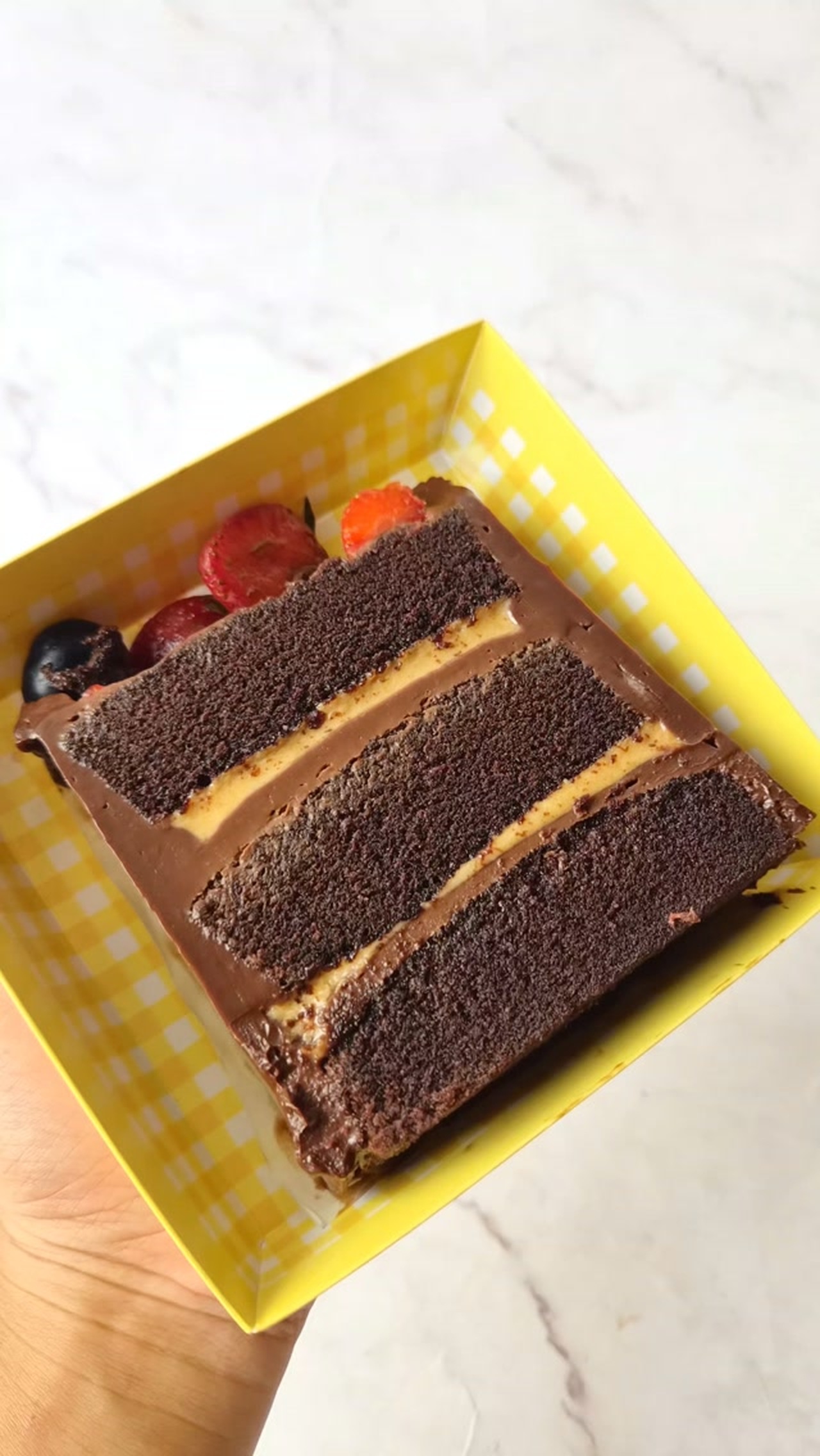Chocolate pastry slice, packed and ready